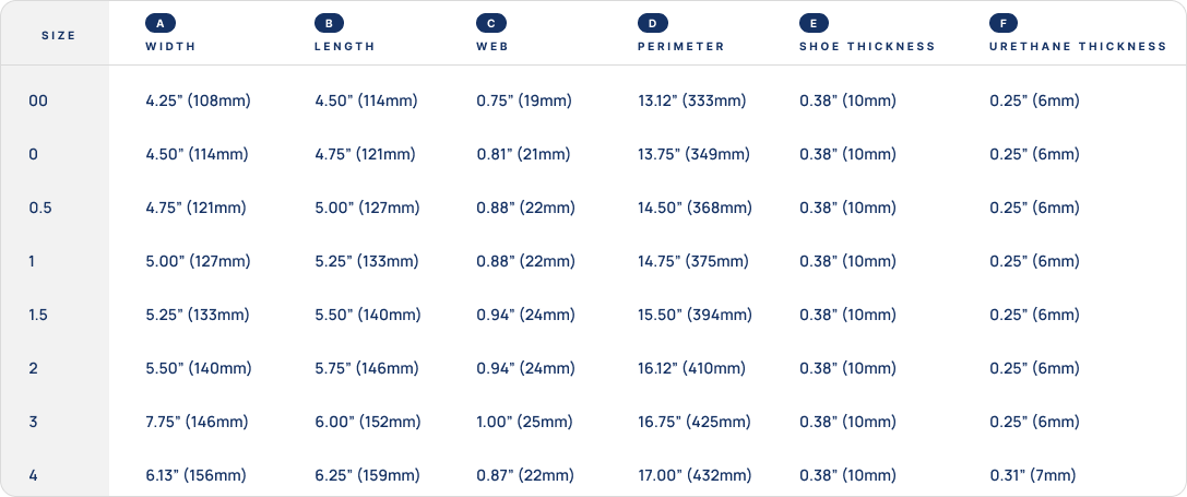 Sigafoos Elite Flat size chart