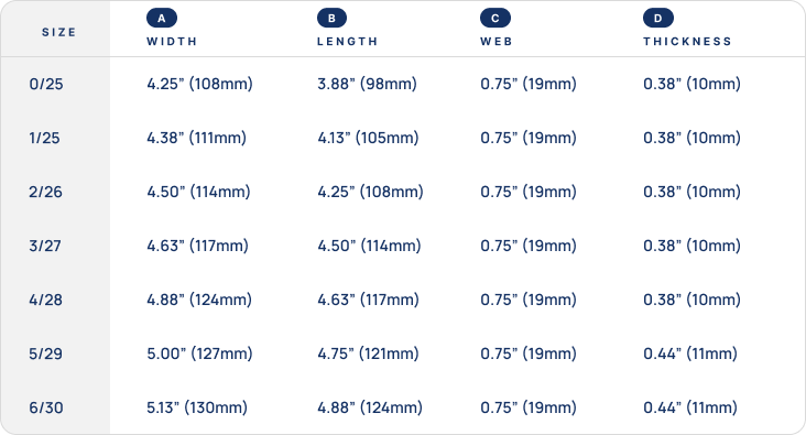 Flexx Training size chart