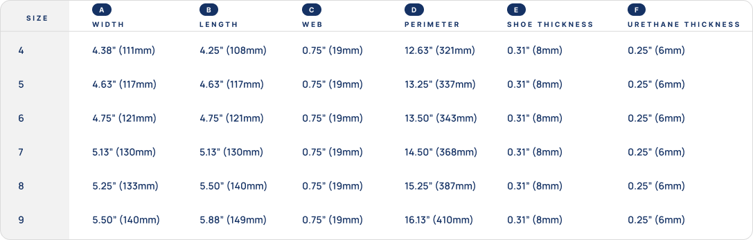 Sigafoos Sport Outer Rim size chart